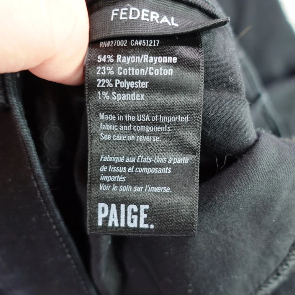Paige Federal Jeans Mens 31x32 Black Slim Straight Transcend Stretch Denim USA